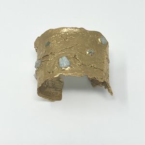 Hammered brass wide cuff with mixed stones